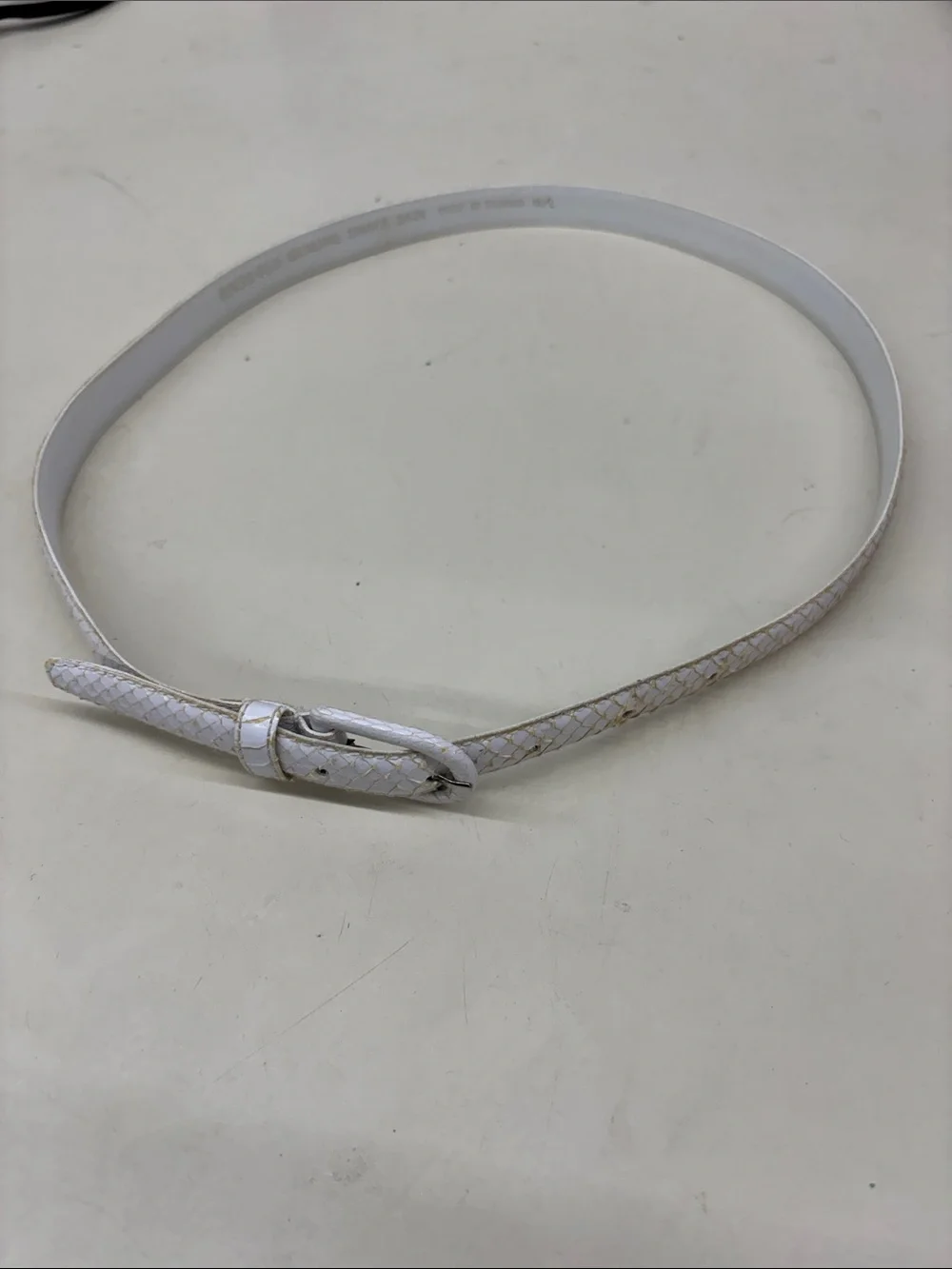 Slim Snake Skin White Women's Belt with Subtle Gold Accents